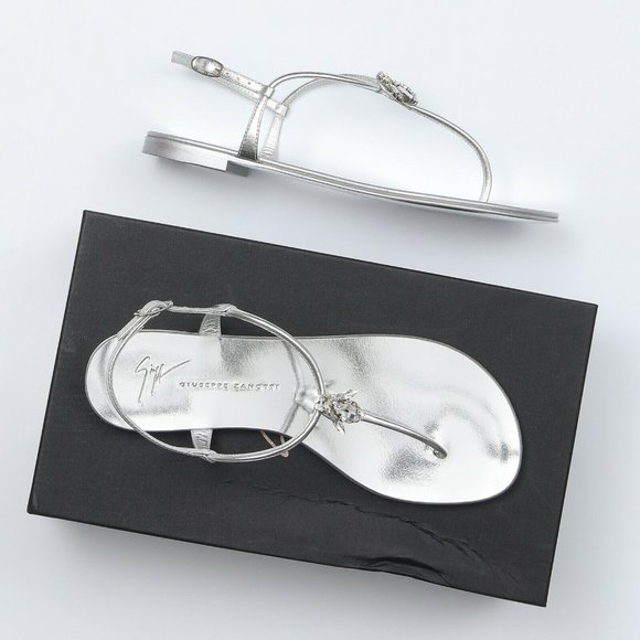 Giuseppe Zanotti Hollie Silver T-strap Sandals - Picture 1 of 7